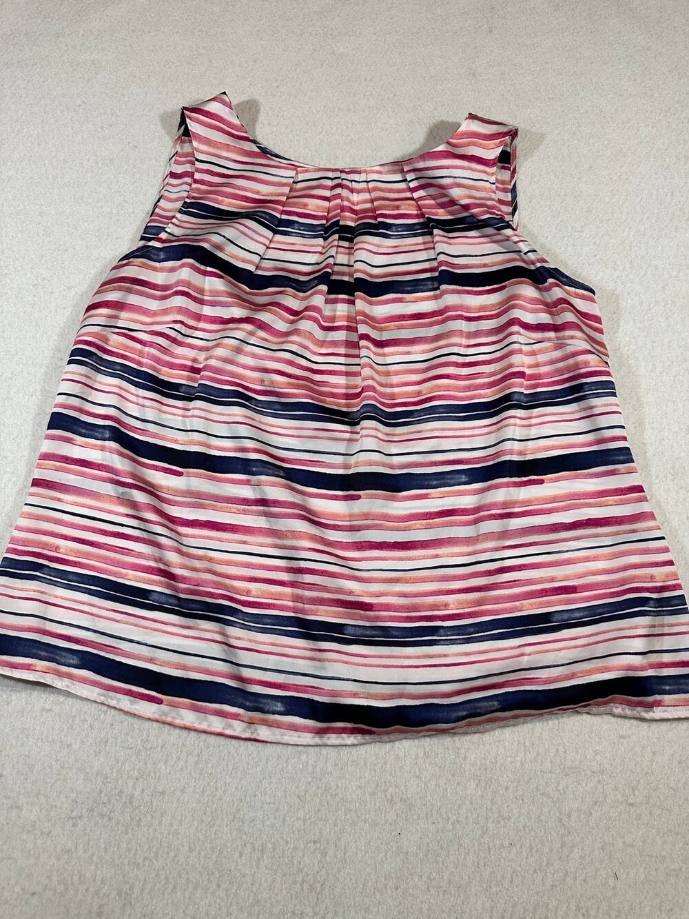 Worthington 3X Plus Size Striped Sleeveless Blouse Pink Navy Watercolor Top